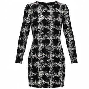 Club Monaco Kaisie Dress Black White 3/4 Sleeve Stretch Knit Lined Size 6